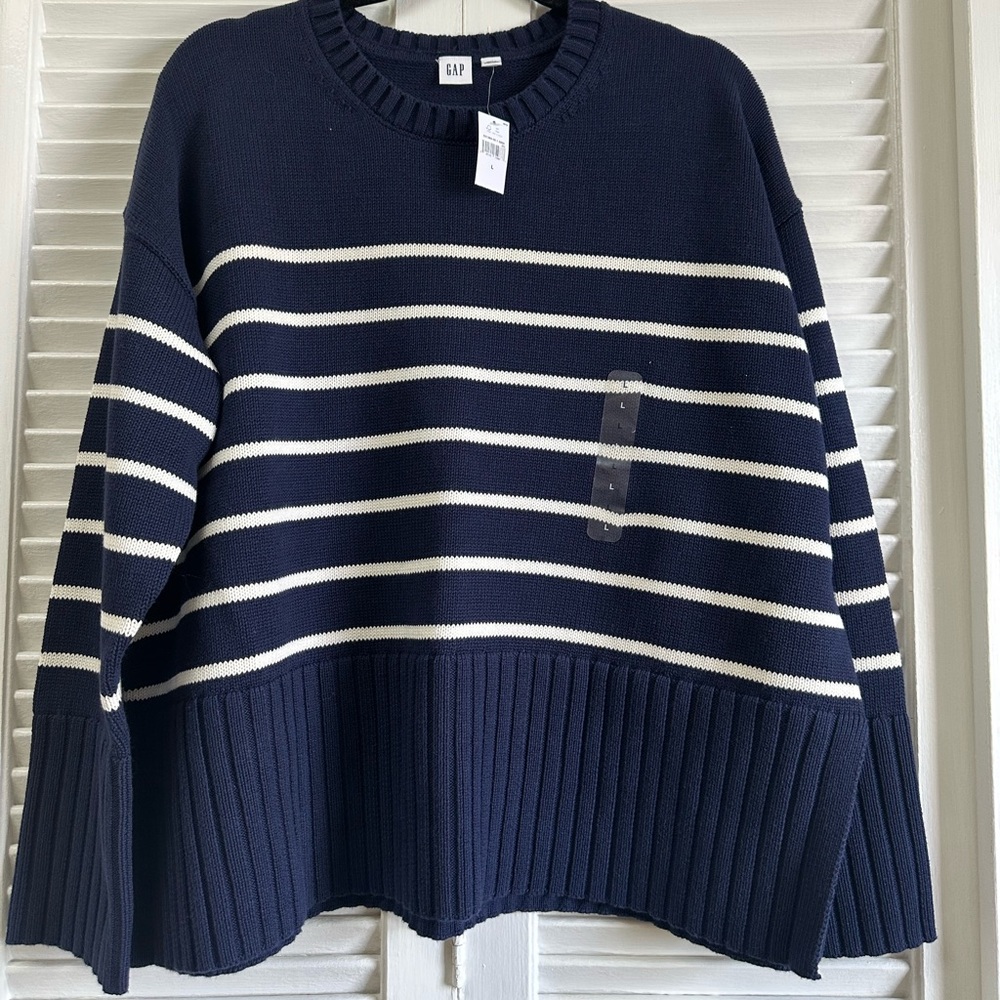 GAP Navy and White Striped Sweater